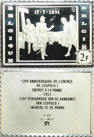 R0027 Belgium Timbre Monnaie 125 ans Leopold I Entrée Panne 1957 Silver