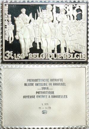 R0028 Belgium Timbre Monnaie 50 Francs Bruxelles Victoire 1918 Silver Proof