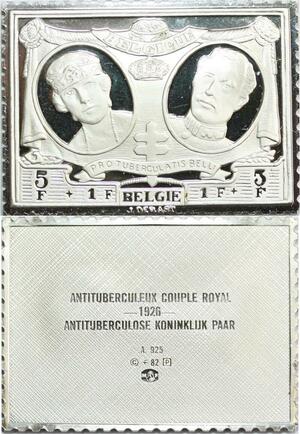 R0040 Belgium Timbre Monnaie Antituberculeux Léopold III Astrid 1926 Silver