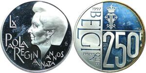 R0058 Belgium 250 Francs Paola Regina 1997 Silver Proof -> Make Offer >Offer