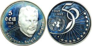 R0063 Belgium 50 ans ONU 5 Ecu Albert II 1945-1995 Silver Proof ->Make Offer