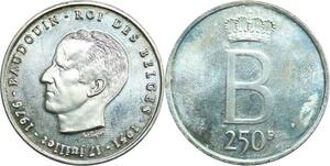 R0065 Belgium 250 Francs Baudouin I Koning Der Belgen 1951-1976 Silver