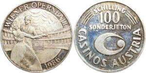 R0072 Austria 100 Schilling Sonderjeton Casinos Wiener Opernball 1986 Silver