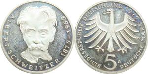R0073 Germany 5 Deutsche Mark Albert Schweitzer Silver 1975 Proof - Offer