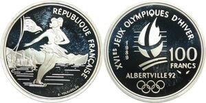 R0081 France 100 Francs Albertville 92 Patinage artistique 1990 Silver