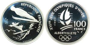 R0084 France 100 Francs Albertville 92 Saut à ski 1990 Silver Proof - Offer