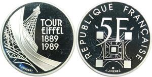 R0103 France 5 Francs Tour Eiffel 1989 Silver Proof BE -> Make Offer