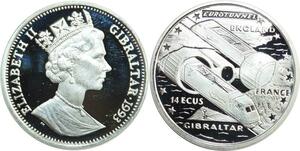 R0140 Gibraltar 14 Ecus Elizabeth II EuroTunnel 1993 Silver Proof ->M Offer