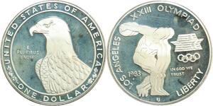 R0163 USA One Dollar Liberty Eagle Los Angeles 1983 Silver Proof ->M Offer