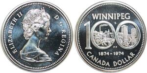 R0190 Canada Dollar Queen Elizabeth II Winnipeg 1874-1974 Silver Proof