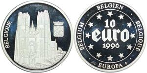 R0194 Belgium Belgique 10 Euro Europa Cathedrale 1996 999% Silver Proof