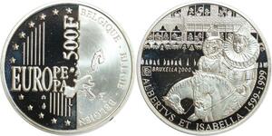 R0195 Belgium 500 Francs Albertus Isabella Bruxelles 2000 Silver Proof