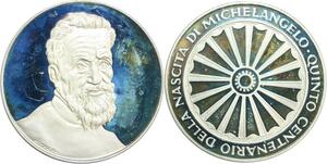 R0219 Medaglia Italy 500 years birth Michelange 1975 Silver Proof GEM >Offer