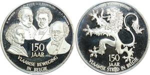 R0229 Belgium Medal 150 Jaar Vlaamse Beweging in België Lion Silver Proof