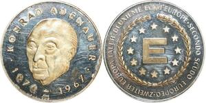 R0258 Europa Medal 1/2 Écu Européen Konrad Adenauer Silver 1971 Proof