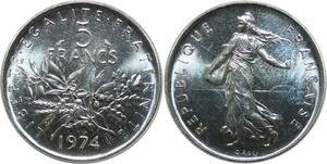 R0312 France 5 Francs Semeuse Roty 1974 Sortie Coffret FDC -> Make Offer