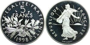 R0315 France 5 Francs Semeuse Roty 1998 Sortie Coffret BE Proof