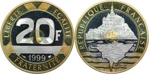 R0319 France 20 Francs Mont Saint Michel 1999 Sortie Coffret BE Proof