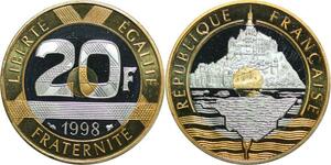 R0320 France 20 Francs Mont Saint Michel 1998 Sortie Coffret BE Proof