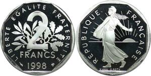 R0321 France 2 Francs Semeuse Roty 1998 Sortie Coffret BE Proof