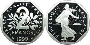 R0322 France 2 Francs Semeuse Roty 1999 Sortie Coffret BE Proof