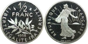 R0330 France 1/2 Franc Semeuse Roty 1998 Sortie Coffret BE Proof