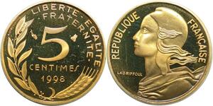 R0332 France 5 Centimes Marianne Lagriffoul 1998 Sortie Coffret BE Proof