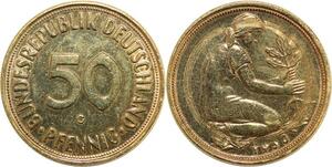 R0356 Germany 50 Pfennig 1950 G Vergoldet Gold Plated AU -> Make Offer