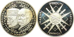 R0383 Médaille Maréchal Foch Clemenceau Marne Verdun Artois Somme 1998 Proof