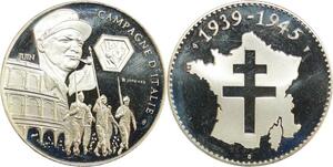 R0385 Médaille France Général Gaulle Campagne d'Italie Juin 1939-1945 Proof