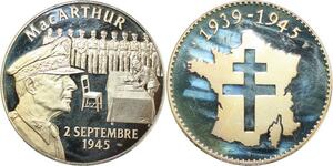 R0388 Médaille Victoire Capitulation Japon Général Mac Arthur 1945 Proof