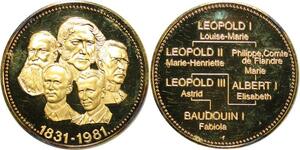 R0418 Médaille Belgique Généalogie 5 Rois Leopold I II III Albert Baudoin