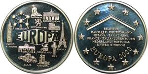 R0419 Médaille Monuments Europe Mur de Berlin Tour Eiffel Big Ben 2000 