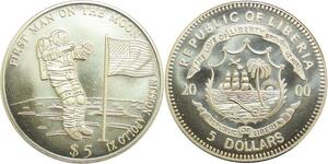 R0499 Liberia 5 $ Dollars Homme Lune Mission Apollo XI 2000 UNC ->Make Offer