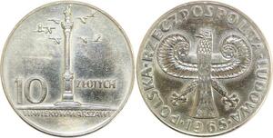 R0500 Poland 10 Zlotych 700th Anniversary Sigismond III 1965 Warschau >Offer