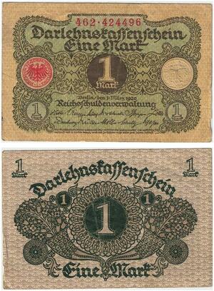 R0529 Germany Banknote 1 Mark 1920 -> Make Offer