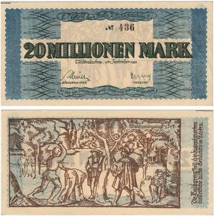 R0550 Rare Germany Banknote Kaiserslautern 20 Millionen Mark 1923 N°436 UNC