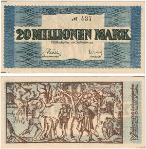 R0551 Rare Germany Banknote Kaiserslautern 20 Millionen Mark 1923 N°437 UNC