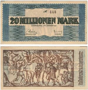 R0556 Rare Germany Banknote Kaiserslautern 20 Millionen Mark 1923 N°443 UNC