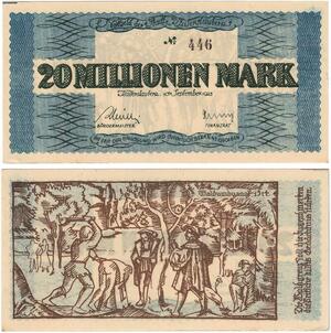 R0558 Rare Germany Banknote Kaiserslautern 20 Millionen Mark 1923 N°446 UNC