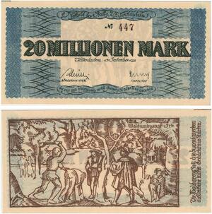 R0559 Rare Germany Banknote Kaiserslautern 20 Millionen Mark 1923 N°447 UNC