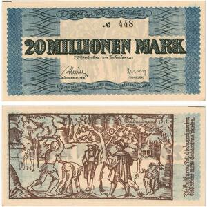 R0560 Rare Germany Banknote Kaiserslautern 20 Millionen Mark 1923 N°448 UNC