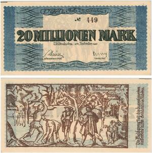 R0561 Rare Germany Banknote Kaiserslautern 20 Millionen Mark 1923 N°449 UNC