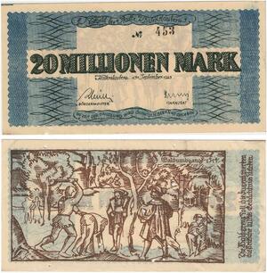 R0562 Rare Germany Banknote Kaiserslautern 20 Millionen Mark 1923 N°452 UNC