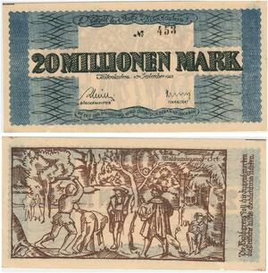 R0563 Rare Germany Banknote Kaiserslautern 20 Millionen Mark 1923 N°453 UNC