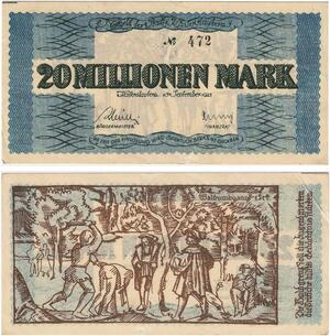 R0564 Rare Germany Banknote Kaiserslautern 20 Millionen Mark 1923 N°472 UNC