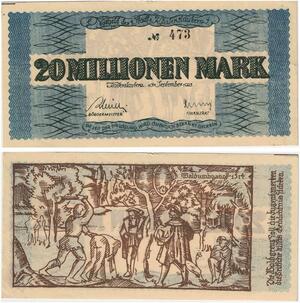 R0565 Rare Germany Banknote Kaiserslautern 20 Millionen Mark 1923 N°473 UNC