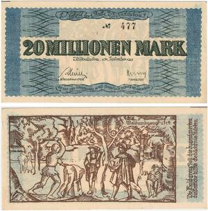 R0566 Rare Germany Banknote Kaiserslautern 20 Millionen Mark 1923 N°477 UNC