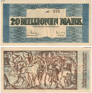 R0567 Rare Germany Banknote Kaiserslautern 20 Millionen Mark 1923 N°478 UNC