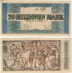 R0569 Rare Germany Banknote Kaiserslautern 20 Millionen Mark 1923 N°480 UNC